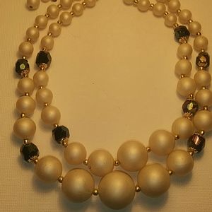 Vintage 2 Strand Faux Pearl & Borealis Necklace
